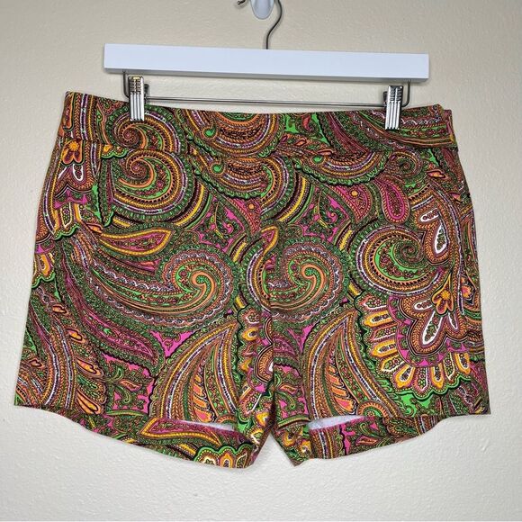 J Crew Bright Paisley Cotton Chino Shorts 5 Inch Women Size 10 Side Zip Preppy - Picture 4 of 14